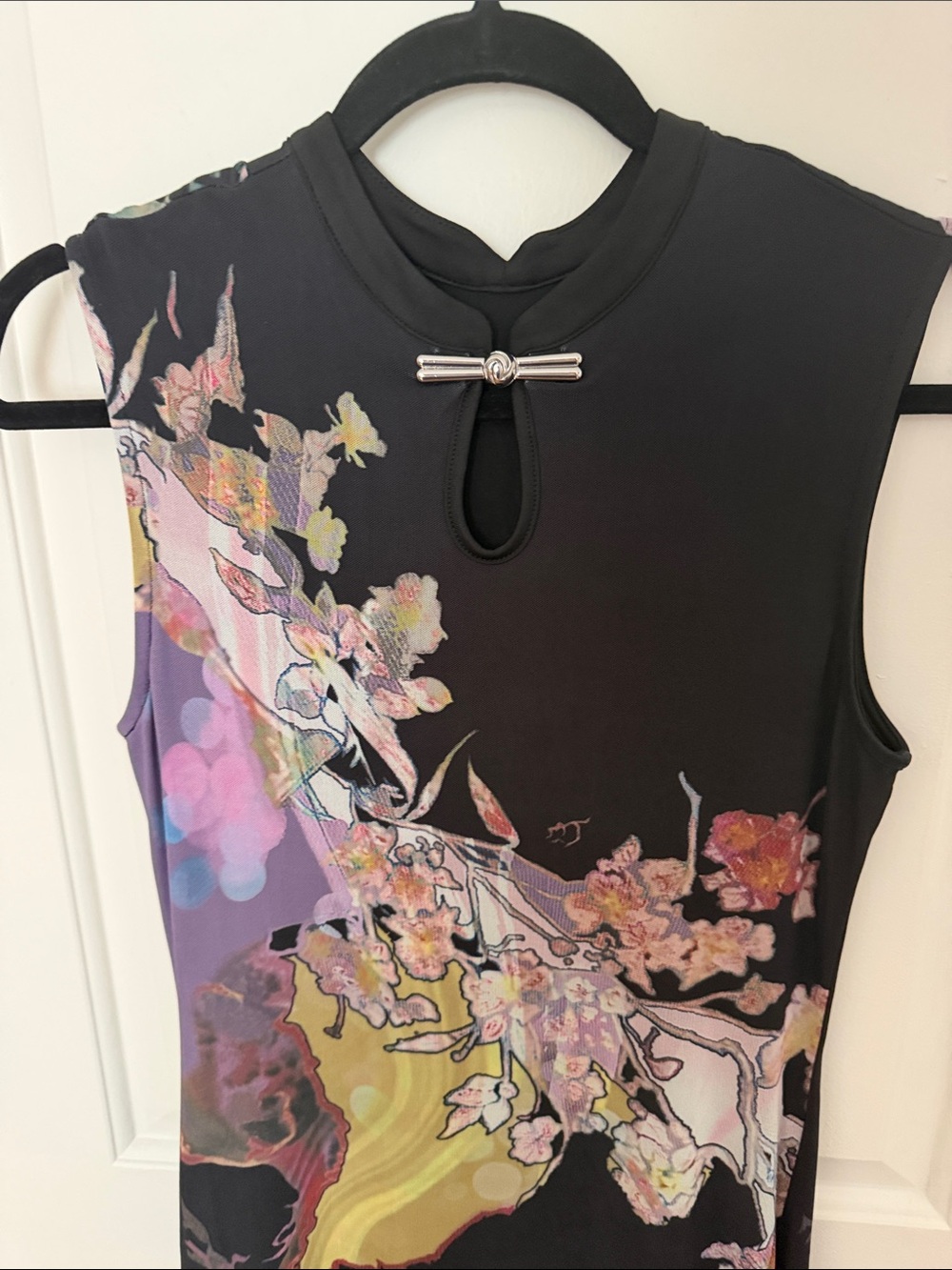 Commense Black Sleeveless Maxi Dress with Purple and Yellow Floral Print - Picture 2 of 7